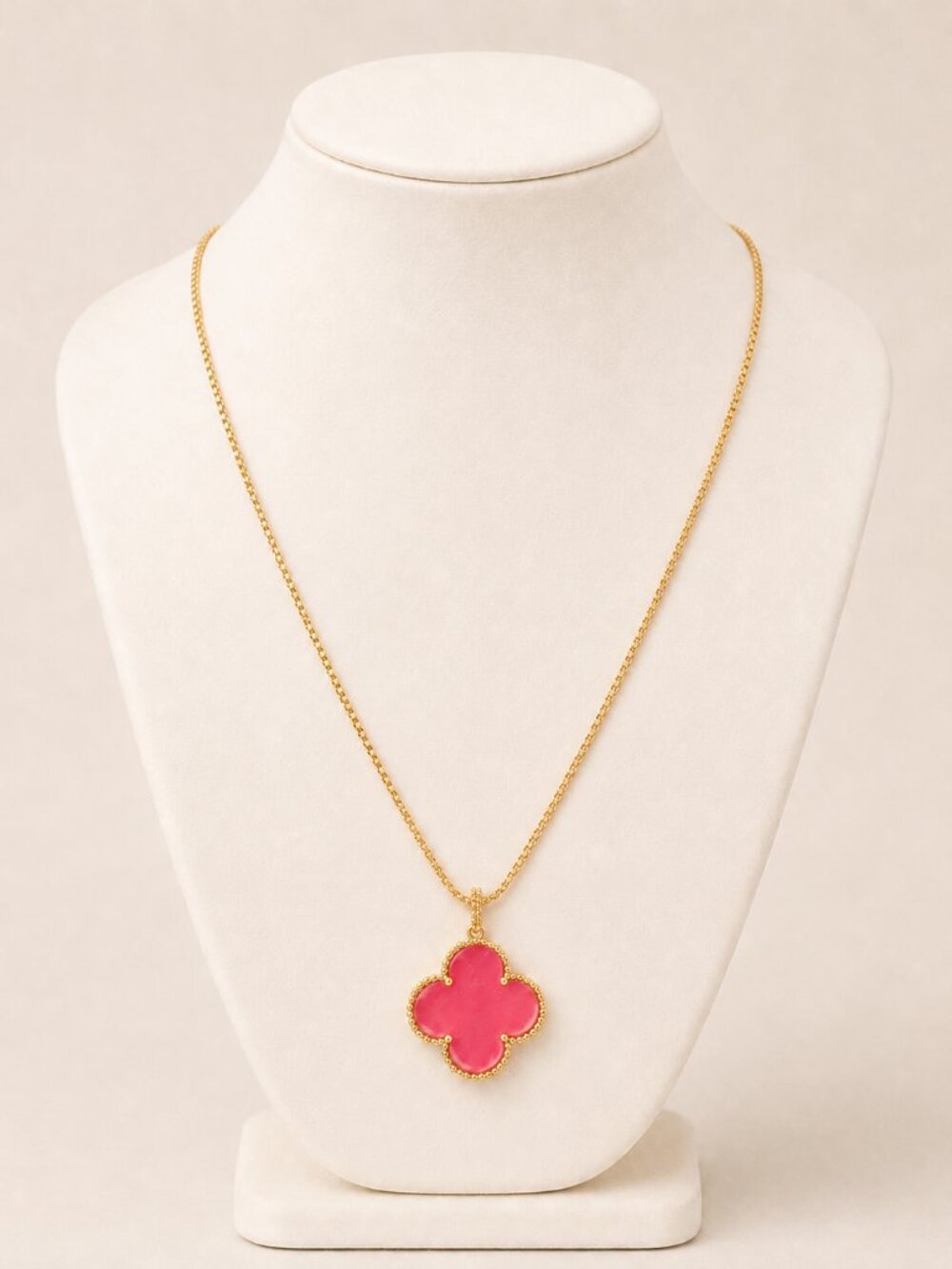 Pink Gold Tone Clover Pendant Necklace